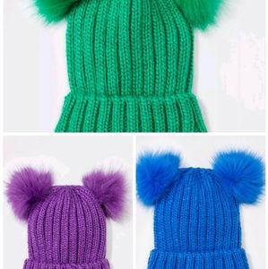 4 girls fur pom beanies -cat & jack brand one size